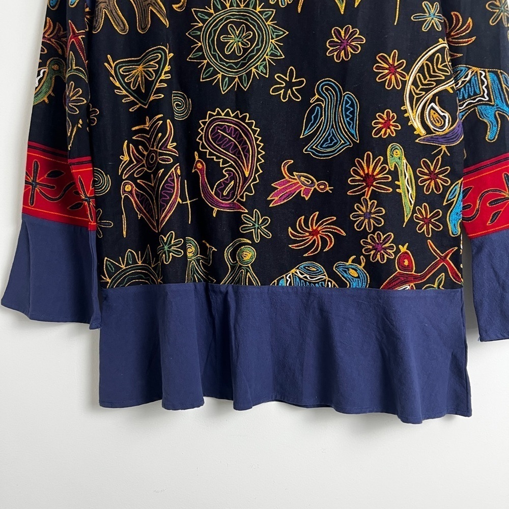 NEW Oneine New Elegance Blue Egyptian Print‎ Artsy Boho 100% Cotton Blouse Top L - Picture 3 of 9